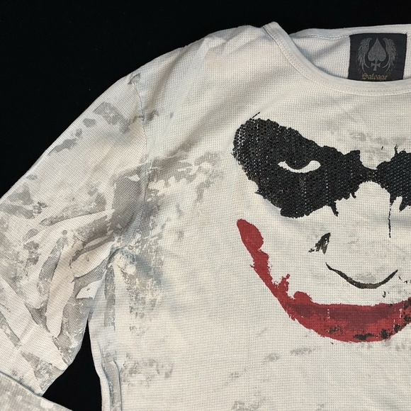 Salvage Joker Smile Face Gray Long-Sleeve Sweatshirt Mens XL 2008 DC Comics - Picture 2 of 12